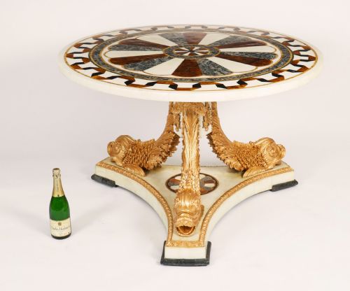 ANTIQUE MARBLE TOPPED NEOCLASSICAL DOLPHIN CENTRE TABLE 20TH CENTURY - ADDITIONAL PHOTO 14