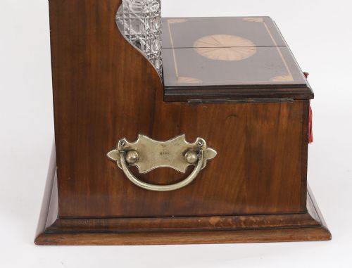 ANTIQUE THREE CUT CRYSTAL DECANTER INLAID MAHOGANY TANTALUS GAMES 19TH C - ADDITIONAL PHOTO 4
