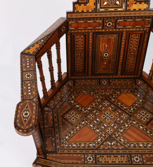 ANTIQUE PAIR LEVANTINE PARQUETRY INLAID ARMCHAIRS 19TH C - ADDITIONAL PHOTO 7
