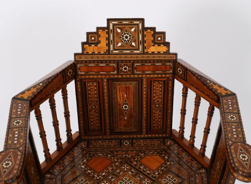 ANTIQUE PAIR LEVANTINE PARQUETRY INLAID ARMCHAIRS 19TH C - ADDITIONAL PHOTO 8