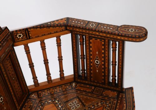 ANTIQUE PAIR LEVANTINE PARQUETRY INLAID ARMCHAIRS 19TH C - ADDITIONAL PHOTO 9