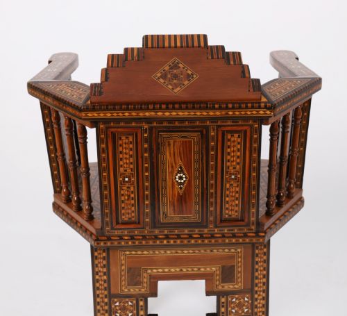 ANTIQUE PAIR LEVANTINE PARQUETRY INLAID ARMCHAIRS 19TH C - ADDITIONAL PHOTO 12