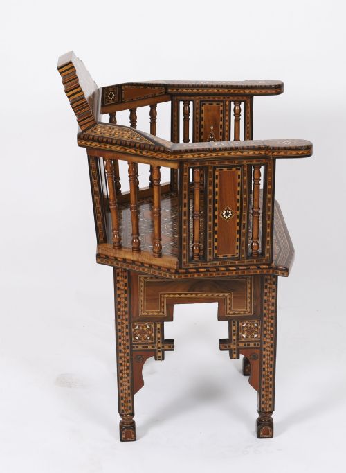 ANTIQUE PAIR LEVANTINE PARQUETRY INLAID ARMCHAIRS 19TH C - ADDITIONAL PHOTO 13