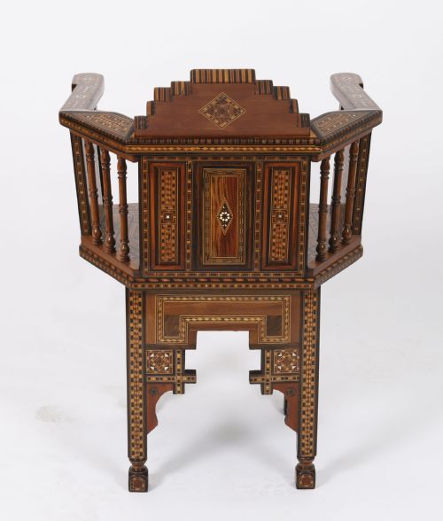ANTIQUE PAIR LEVANTINE PARQUETRY INLAID ARMCHAIRS 19TH C - ADDITIONAL PHOTO 16