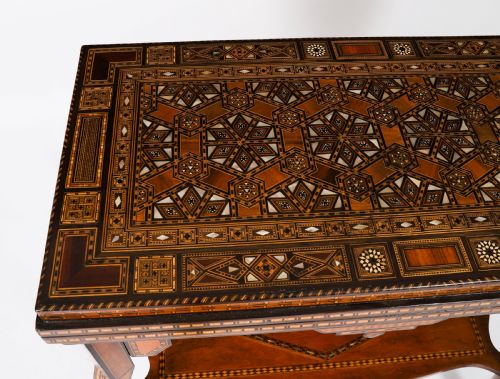 ANTIQUE INLAID CARD CHESS BACKGAMMON GAMES TABLE 19TH C - ADDITIONAL PHOTO 7