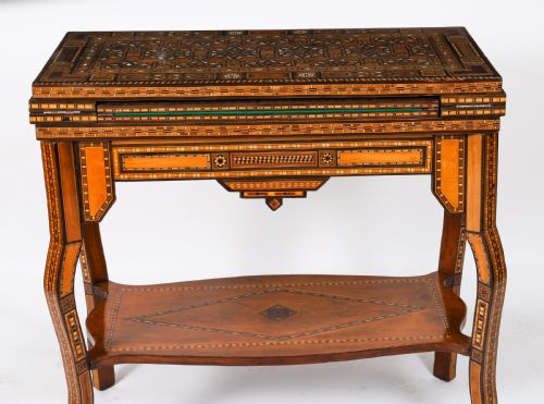 ANTIQUE INLAID CARD CHESS BACKGAMMON GAMES TABLE 19TH C - ADDITIONAL PHOTO 8