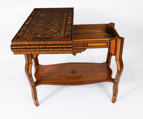 ANTIQUE INLAID CARD CHESS BACKGAMMON GAMES TABLE 19TH C - ADDITIONAL PHOTO 10