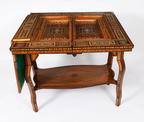ANTIQUE INLAID CARD CHESS BACKGAMMON GAMES TABLE 19TH C - ADDITIONAL PHOTO 11