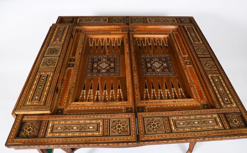ANTIQUE INLAID CARD CHESS BACKGAMMON GAMES TABLE 19TH C - ADDITIONAL PHOTO 12