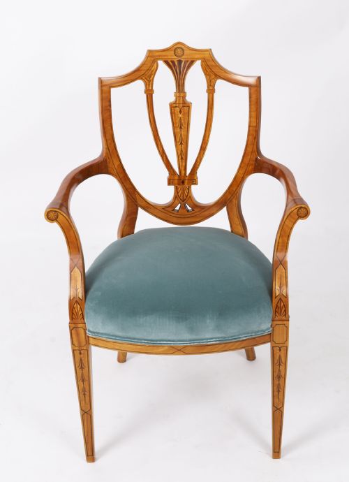 ANTIQUE SET 8 SHIELDBACK SATIN WOOD DINING CHAIRS COWTAN SONS 19TH C - ADDITIONAL PHOTO 1