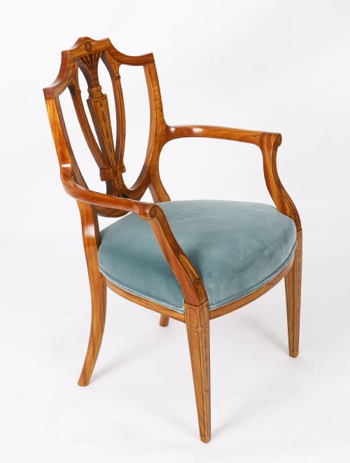 ANTIQUE SET 8 SHIELDBACK SATIN WOOD DINING CHAIRS COWTAN SONS 19TH C - ADDITIONAL PHOTO 2
