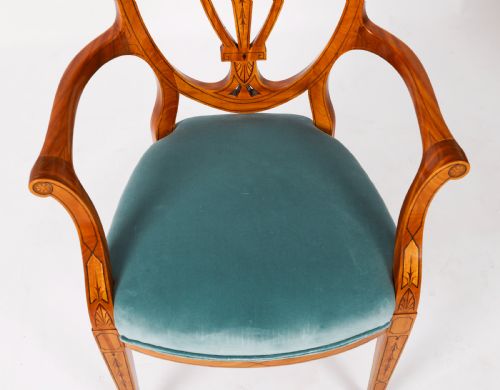 ANTIQUE SET 8 SHIELDBACK SATIN WOOD DINING CHAIRS COWTAN SONS 19TH C - ADDITIONAL PHOTO 5