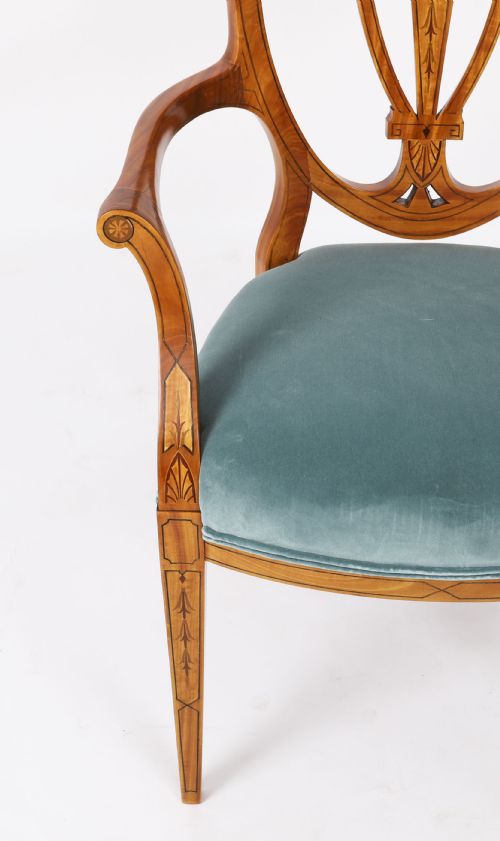 ANTIQUE SET 8 SHIELDBACK SATIN WOOD DINING CHAIRS COWTAN SONS 19TH C - ADDITIONAL PHOTO 8