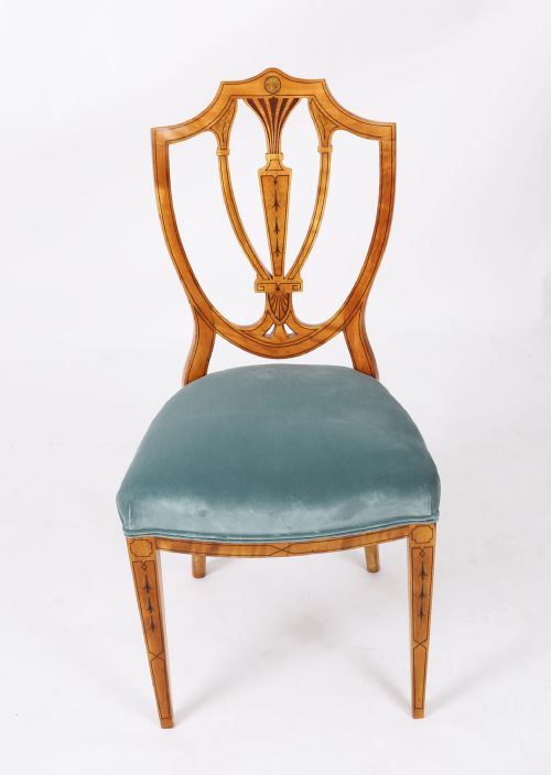 ANTIQUE SET 8 SHIELDBACK SATIN WOOD DINING CHAIRS COWTAN SONS 19TH C - ADDITIONAL PHOTO 12
