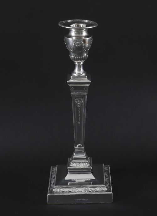 ANTIQUE PAIR SILVER PLATED NEO CLASSICAL CANDLESTICKS WALKER HALL 19TH C - ADDITIONAL PHOTO 3