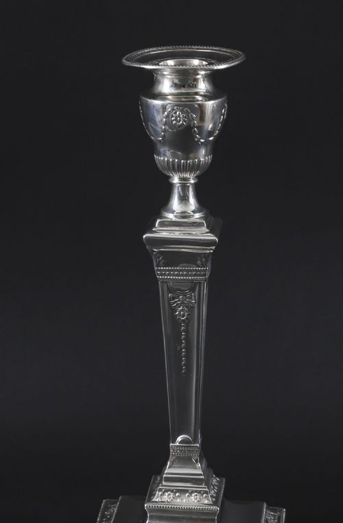 ANTIQUE PAIR SILVER PLATED NEO CLASSICAL CANDLESTICKS WALKER HALL 19TH C - ADDITIONAL PHOTO 7