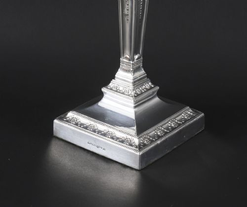ANTIQUE PAIR SILVER PLATED NEO CLASSICAL CANDLESTICKS WALKER HALL 19TH C - ADDITIONAL PHOTO 8