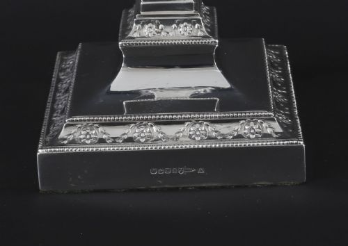 ANTIQUE PAIR SILVER PLATED NEO CLASSICAL CANDLESTICKS WALKER HALL 19TH C - ADDITIONAL PHOTO 10