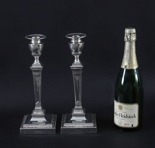 ANTIQUE PAIR SILVER PLATED NEO CLASSICAL CANDLESTICKS WALKER HALL 19TH C - ADDITIONAL PHOTO 13