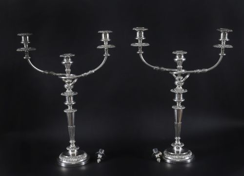 ANTIQUE PAIR LARGE GEORGE III THREE LIGHT CANDELABRA BY MATTHEW BOULTON 18TH C - ADDITIONAL PHOTO 1