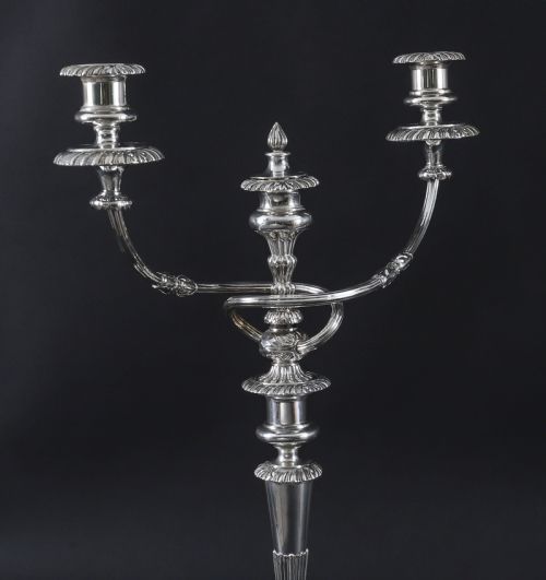 ANTIQUE PAIR LARGE GEORGE III THREE LIGHT CANDELABRA BY MATTHEW BOULTON 18TH C - ADDITIONAL PHOTO 4