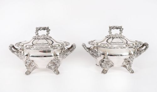Antique Pair Old Sheffield Oval Lidded Sauce Tureens C1820 19th Century