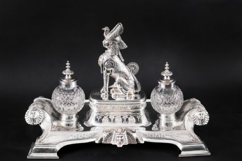 ANTIQUE VICTORIAN EGYPTIAN REVIVAL INKSTAND STANDISH BY WILKINSON CO 19THC