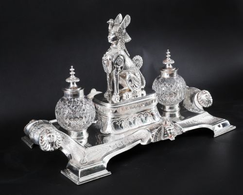 ANTIQUE VICTORIAN EGYPTIAN REVIVAL INKSTAND STANDISH BY WILKINSON CO 19THC - ADDITIONAL PHOTO 1