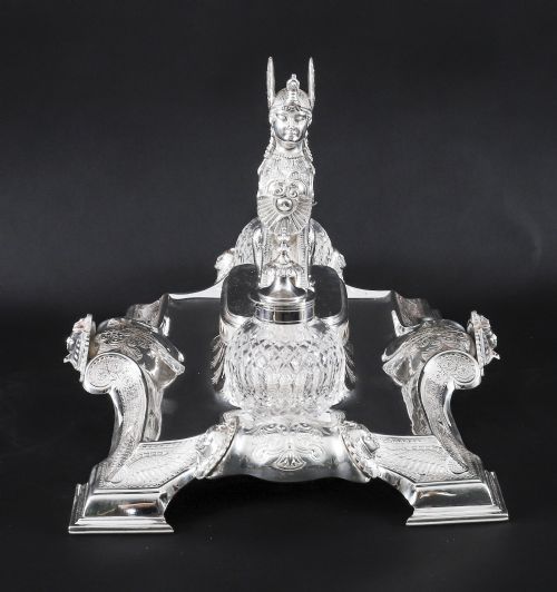ANTIQUE VICTORIAN EGYPTIAN REVIVAL INKSTAND STANDISH BY WILKINSON CO 19THC - ADDITIONAL PHOTO 8
