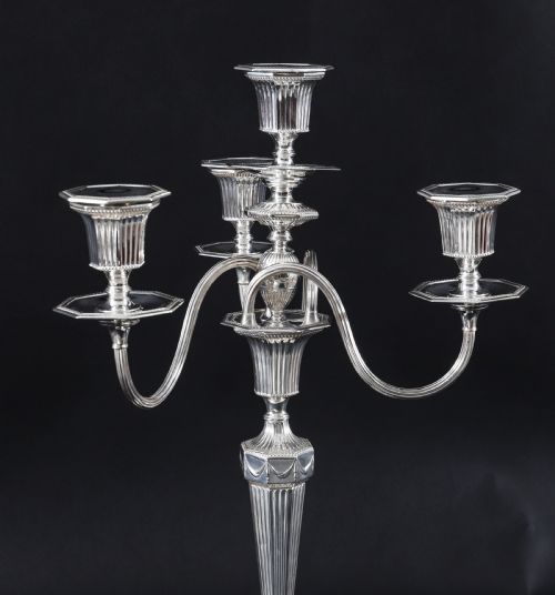 ANTIQUE PAIR SILVER PLATED 4 LIGHT CANDELABRA HAWKSWORTH EYRE 19THC - ADDITIONAL PHOTO 9