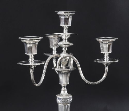 ANTIQUE PAIR SILVER PLATED 4 LIGHT CANDELABRA HAWKSWORTH EYRE 19THC - ADDITIONAL PHOTO 10