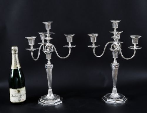 ANTIQUE PAIR SILVER PLATED 4 LIGHT CANDELABRA HAWKSWORTH EYRE 19THC - ADDITIONAL PHOTO 15