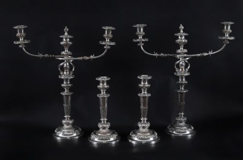 ANTIQUE LARGE OLD SHEFFIELD GEORGE III CANDELABRA 4 PIECE SUITE 18TH CENTURY