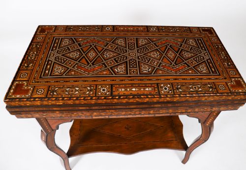 ANTIQUE LEVANTINE INLAID CARD CHESS BACKGAMMON GAMES TABLE C1900 - ADDITIONAL PHOTO 5