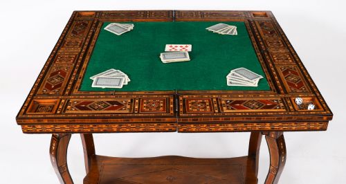 ANTIQUE LEVANTINE INLAID CARD CHESS BACKGAMMON GAMES TABLE C1900 - ADDITIONAL PHOTO 6