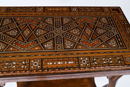 ANTIQUE LEVANTINE INLAID CARD CHESS BACKGAMMON GAMES TABLE C1900 - ADDITIONAL PHOTO 9
