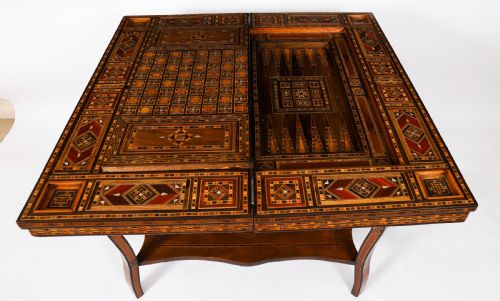ANTIQUE LEVANTINE INLAID CARD CHESS BACKGAMMON GAMES TABLE C1900 - ADDITIONAL PHOTO 12
