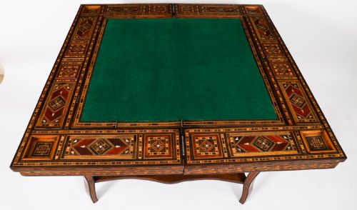 ANTIQUE LEVANTINE INLAID CARD CHESS BACKGAMMON GAMES TABLE C1900 - ADDITIONAL PHOTO 14