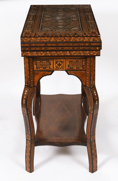 ANTIQUE LEVANTINE INLAID CARD CHESS BACKGAMMON GAMES TABLE C1900 - ADDITIONAL PHOTO 16
