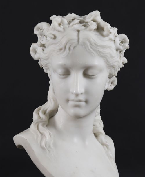 ANTIQUE CARRARA MARBLE BUST OF A GRECIAN LADY BY EUGENE AIZELIN C1850 19TH C - ADDITIONAL PHOTO 1