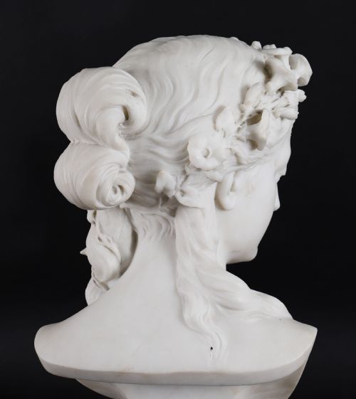 ANTIQUE CARRARA MARBLE BUST OF A GRECIAN LADY BY EUGENE AIZELIN C1850 19TH C - ADDITIONAL PHOTO 2