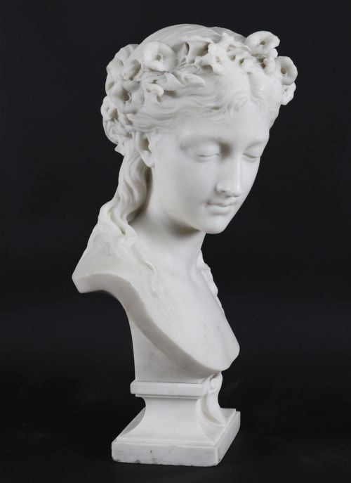 ANTIQUE CARRARA MARBLE BUST OF A GRECIAN LADY BY EUGENE AIZELIN C1850 19TH C - ADDITIONAL PHOTO 3