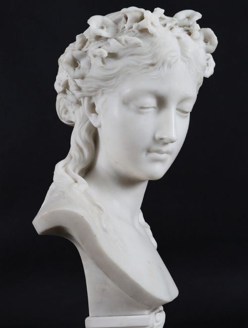 ANTIQUE CARRARA MARBLE BUST OF A GRECIAN LADY BY EUGENE AIZELIN C1850 19TH C - ADDITIONAL PHOTO 5