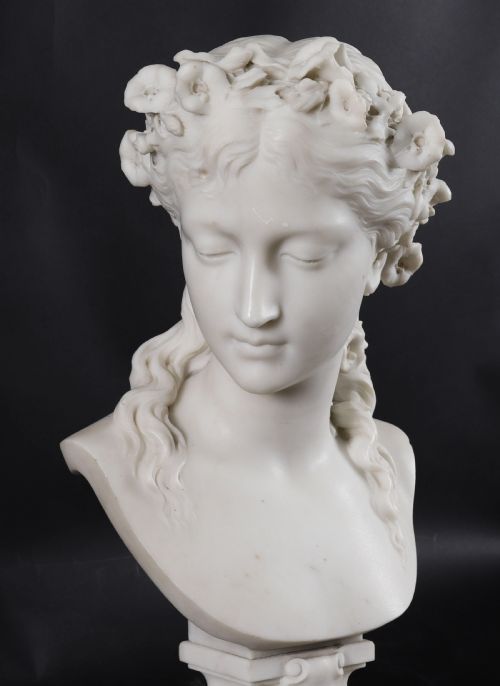 ANTIQUE CARRARA MARBLE BUST OF A GRECIAN LADY BY EUGENE AIZELIN C1850 19TH C - ADDITIONAL PHOTO 6