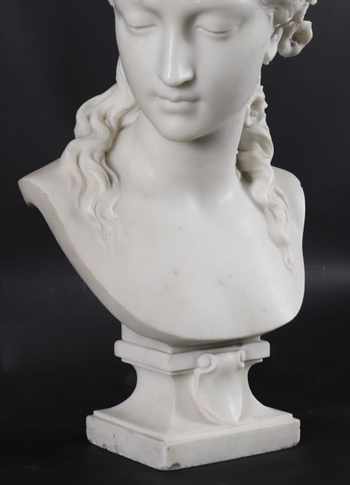 ANTIQUE CARRARA MARBLE BUST OF A GRECIAN LADY BY EUGENE AIZELIN C1850 19TH C - ADDITIONAL PHOTO 8