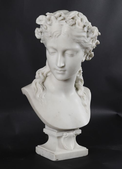 ANTIQUE CARRARA MARBLE BUST OF A GRECIAN LADY BY EUGENE AIZELIN C1850 19TH C - ADDITIONAL PHOTO 9
