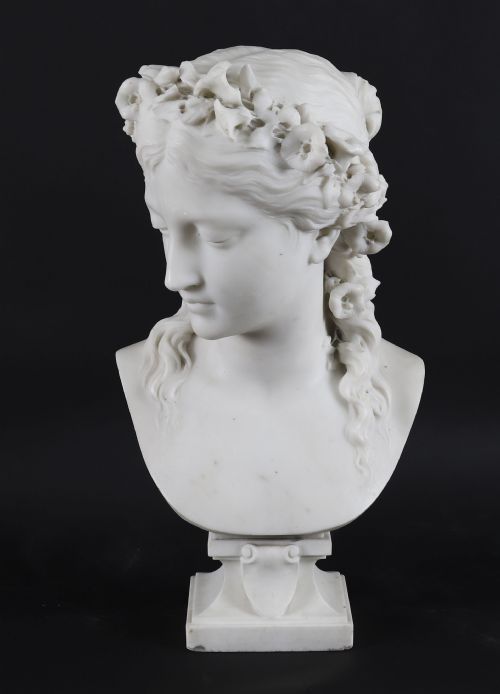 ANTIQUE CARRARA MARBLE BUST OF A GRECIAN LADY BY EUGENE AIZELIN C1850 19TH C - ADDITIONAL PHOTO 10
