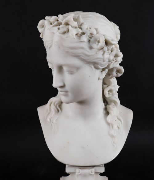 ANTIQUE CARRARA MARBLE BUST OF A GRECIAN LADY BY EUGENE AIZELIN C1850 19TH C - ADDITIONAL PHOTO 11