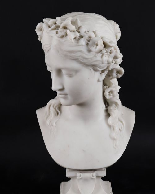 ANTIQUE CARRARA MARBLE BUST OF A GRECIAN LADY BY EUGENE AIZELIN C1850 19TH C - ADDITIONAL PHOTO 13
