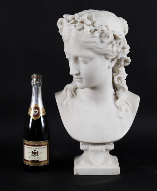 ANTIQUE CARRARA MARBLE BUST OF A GRECIAN LADY BY EUGENE AIZELIN C1850 19TH C - ADDITIONAL PHOTO 16